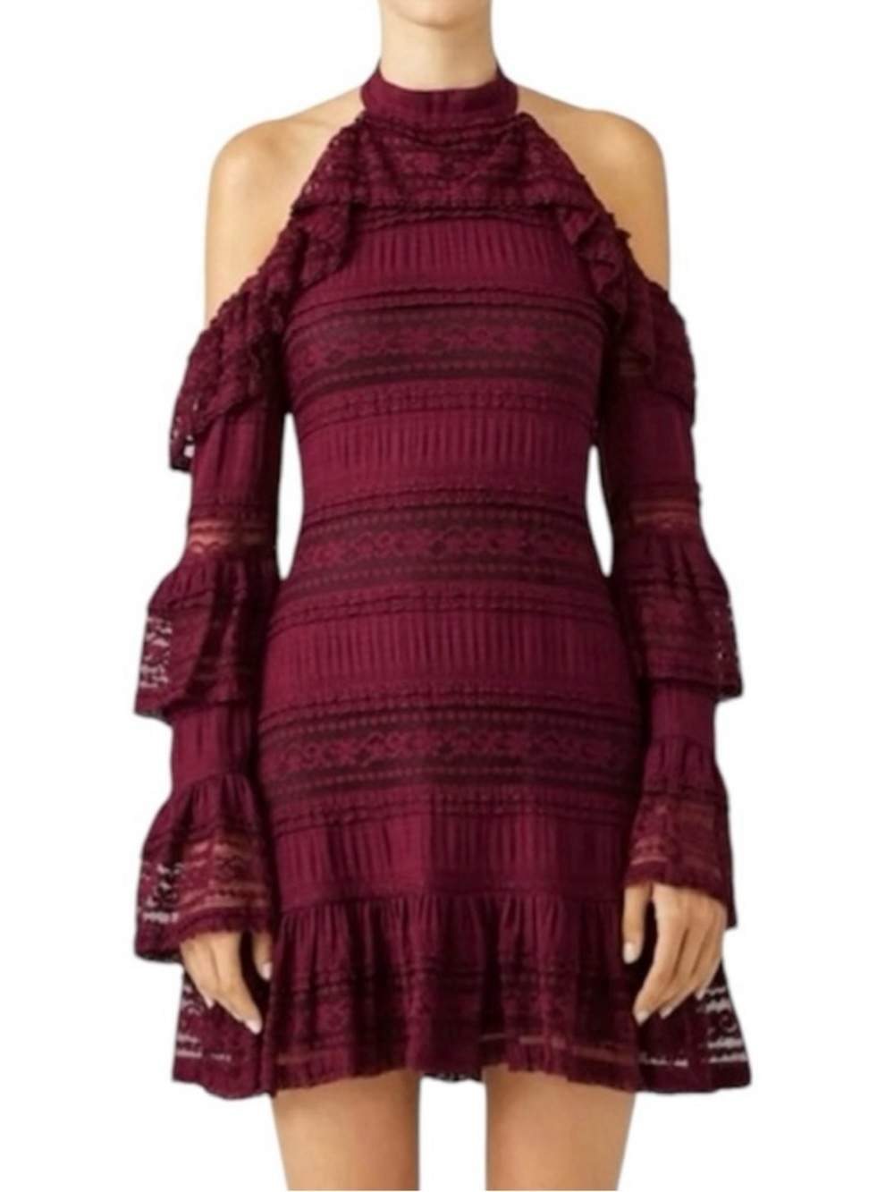 PARKER Burgundy Lace Cold Shoulder Dress XS